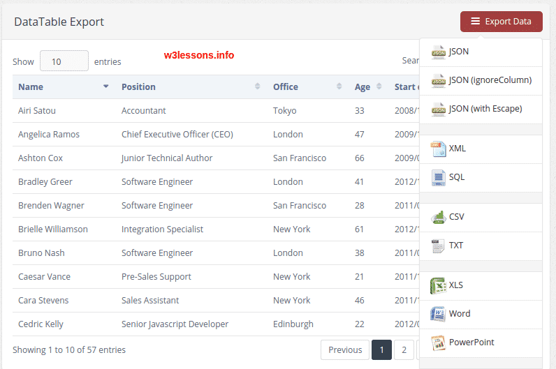 Export HTML Table Data to Excel, CSV, PDF
