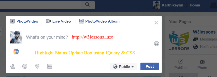 Facebook Style Highlight Status Update Box using jQuery & CSS
